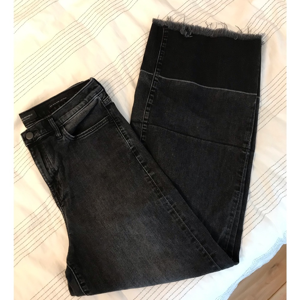 Banana Republic high rise wide leg cropped lighter wash black denim.